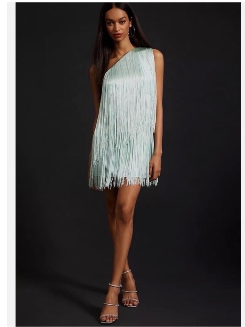 Anthropologie One Shoulder Fringed Dress Size Large  NEW Mint